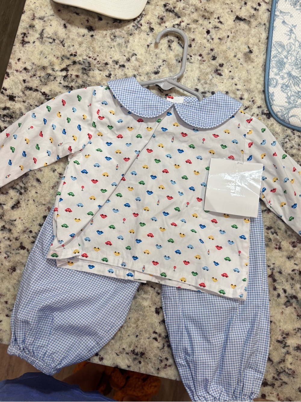 12m cars gingham jogger set